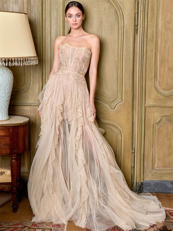 Женское вечернее платье без бретелек Nectarean, элегантное Тюлевое платье без рукавов, классическое ТРАПЕЦИЕВИДНОЕ ПЛАТЬЕ с блестками, 2024