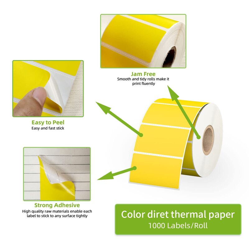 Auto-adesivo impressora de etiquetas, etiquetas térmicas diretas, quadrado de múltiplos propósitos, cor amarela, adesivos de envio, 30-100mm