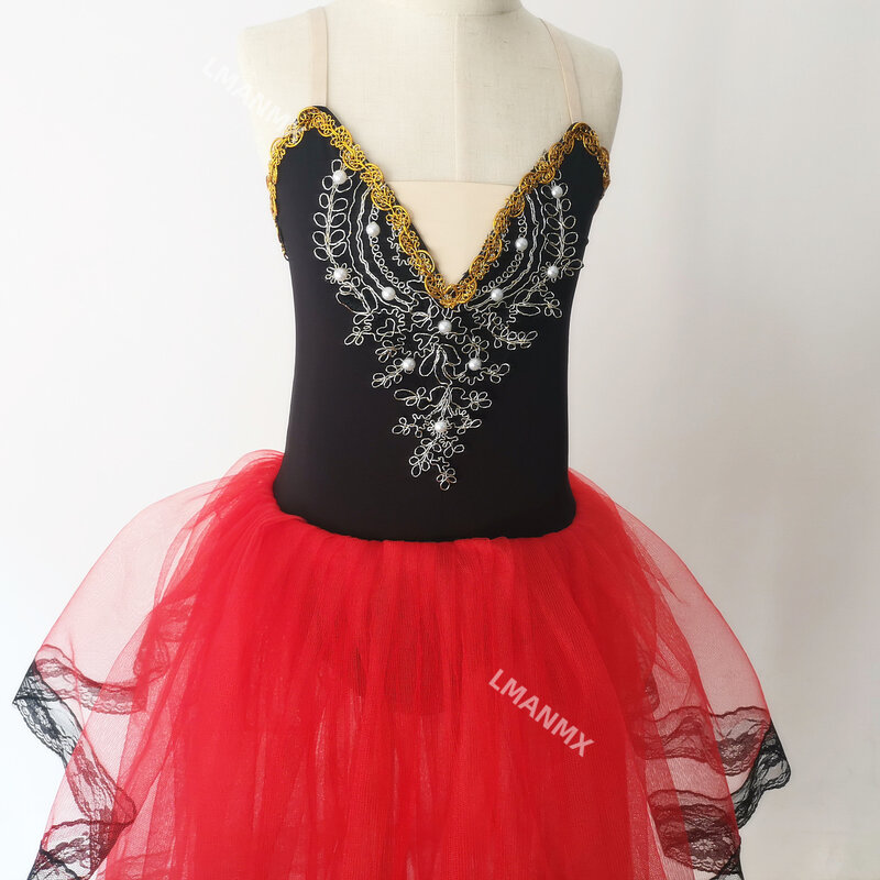 Red Spainish Dress Tutu di balletto gonna romantica per ragazze Soft Tulle Long Dress Performance Costumes