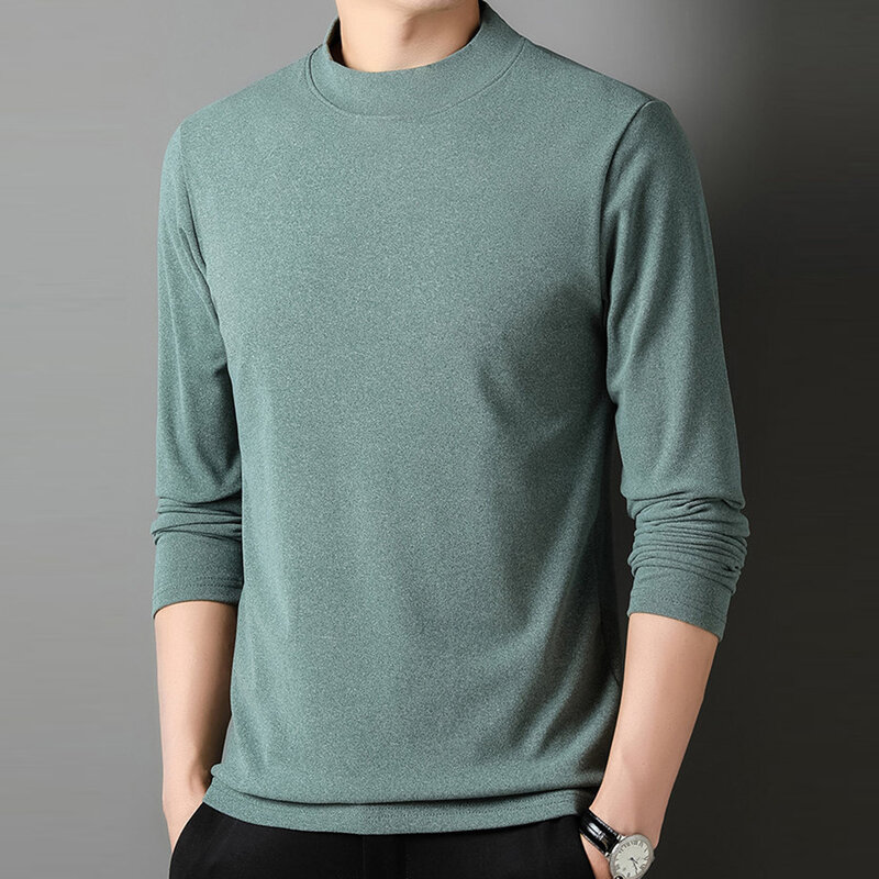 Camiseta de manga larga para hombre, jersey liso de cuello redondo, informal, sólido, ropa interior térmica