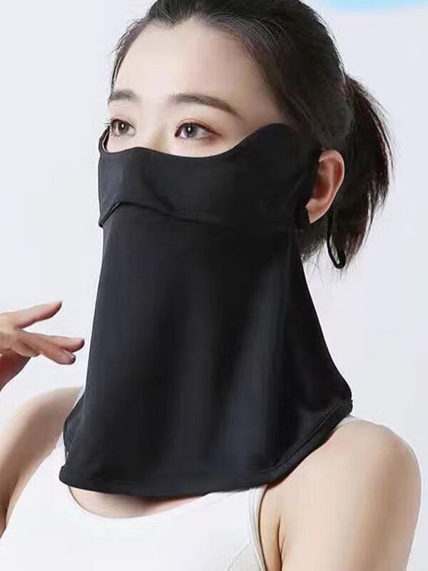 Mascarilla facial de seda de hielo para mujer, protector solar Anti ultravioleta, transpirable, cubierta de poliéster, novedad de verano
