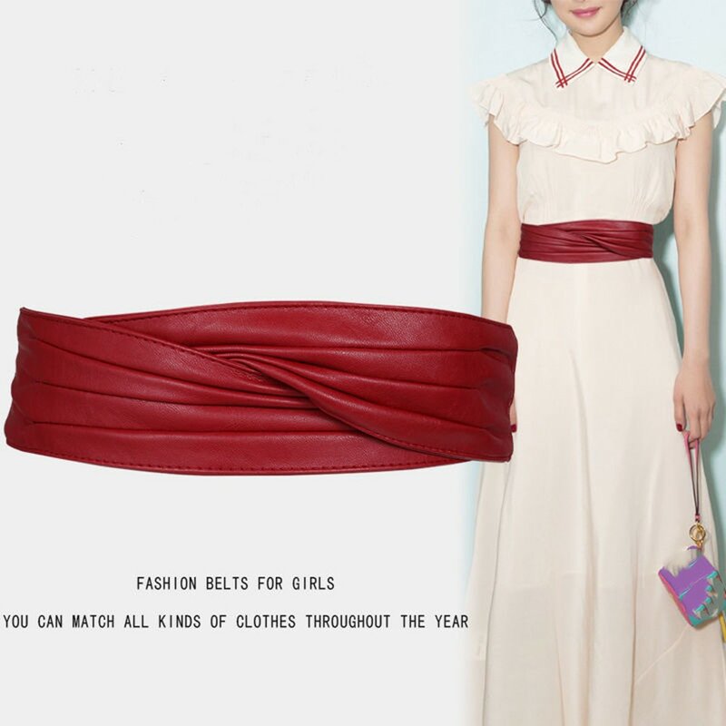 Cinturón elástico de piel de oveja para mujer, nuevo diseño, 7cm de ancho, a la moda, decoración de traje exterior, cubierta de sello, fajas de cuero rojo suave