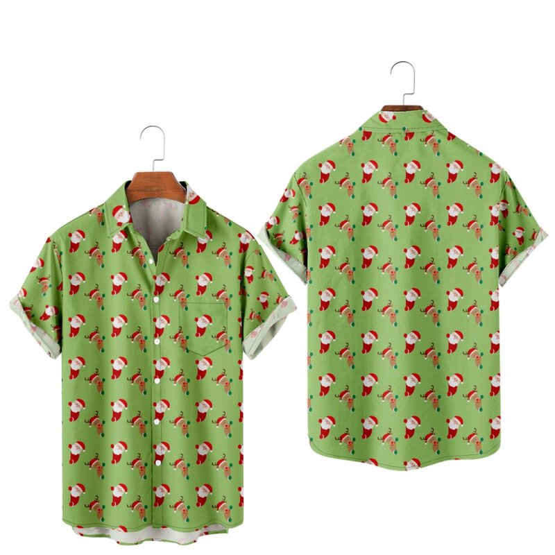 قمصان رائعة لعيد الميلاد للرجال مطبوعة قمصان قصيرة الأكمام هاواي صيف شاطئ عطلة بلايز تنفس