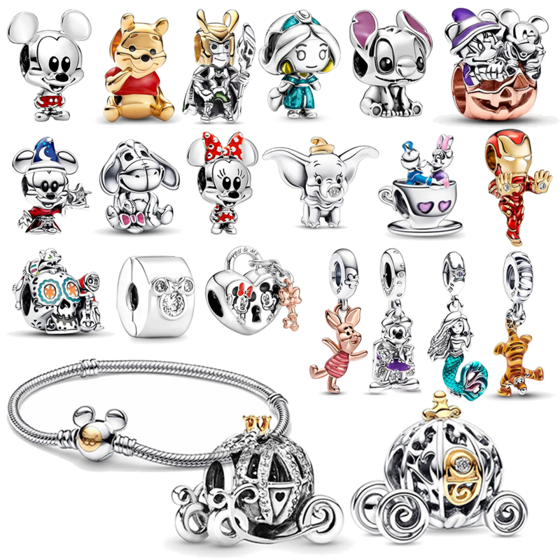 925 argento Disney 100th Princess Pumpkin Cart Mickey Minnie Dumbo Charm Stitch Beads Fit Original Pandora bracciali gioielli fai da te