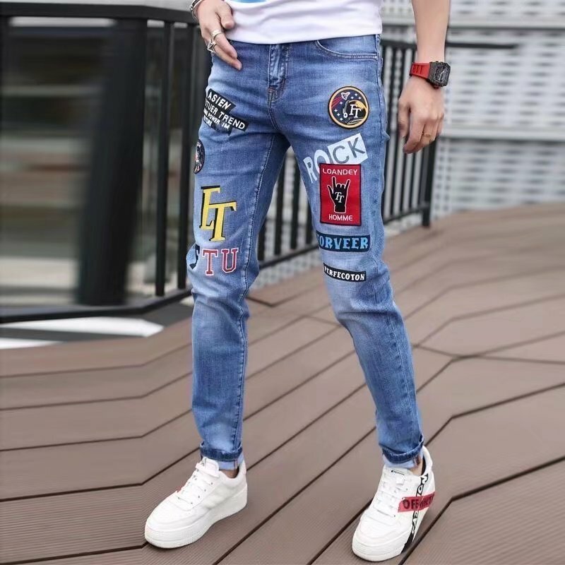 Calça jeans elástica masculina, jeans slim fit, jeans hip-hop, estilo punk, alta qualidade, moda de rua, verão, primavera