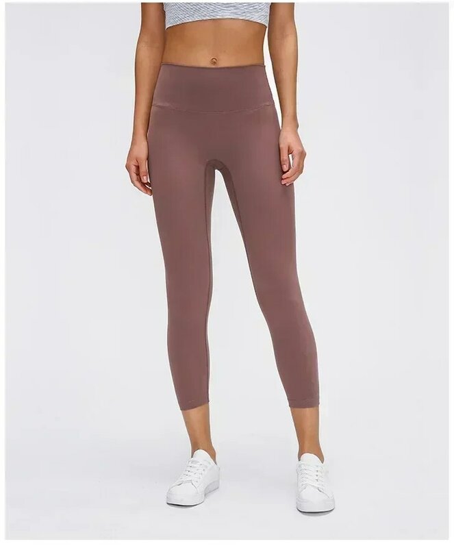 Lemon Women Yoga Leggings High Waist Fitness Sport Pants 20" Jogging Gym Tights Breathable Calf-length Trousers Sportswear