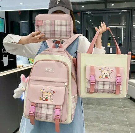 Школьный рюкзак для девочек-подростков, сумки для книг, Женский дорожный тоут с карандашом, 4 отделения