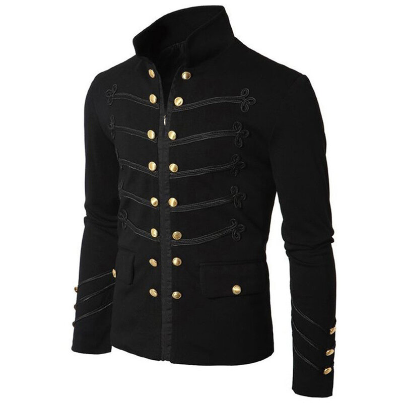 Moda męska jesień Steampunk w stylu Gothic Rock styl zapinany na zamek płaszcz topy haftowane guziki kurtka w jednolitym kolorze kardigan