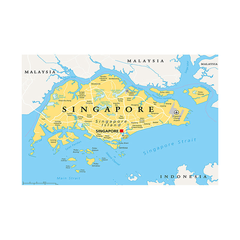 Lienzo no tejido de Mapa de Singapur, pintura decorativa de pared, póster artístico e impresión para decoración del hogar, suministros escolares, 90x60cm