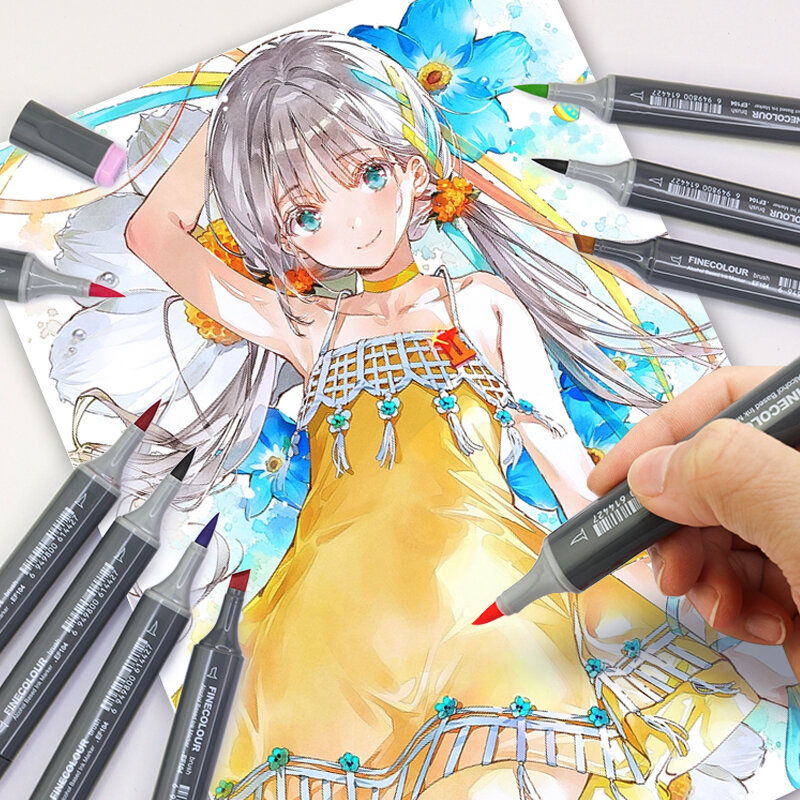 Finecolor EF104 Iniciantes Double-Head Álcool Marcador Canetas Pintura Anime Esboço Design Desenho de Alta Qualidade Marcador Art Supplies