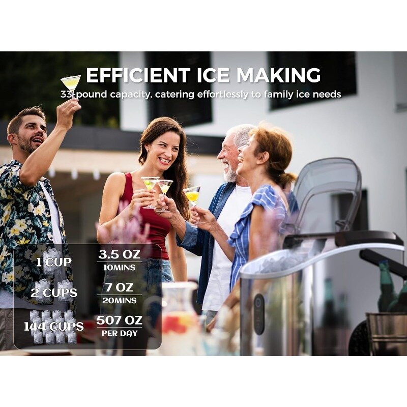 Ecozy Nugget-encimera para hacer hielo, 33 libras de salida diaria, autolimpieza con bolsas de hielo
