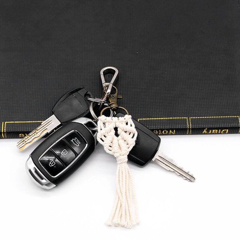 พวงกุญแจ macrame ขนาดเล็ก12ชิ้นกระเป๋า macrame พวงกุญแจโบฮีเมียนสำหรับกุญแจรถยนต์อุปกรณ์โทรศัพท์