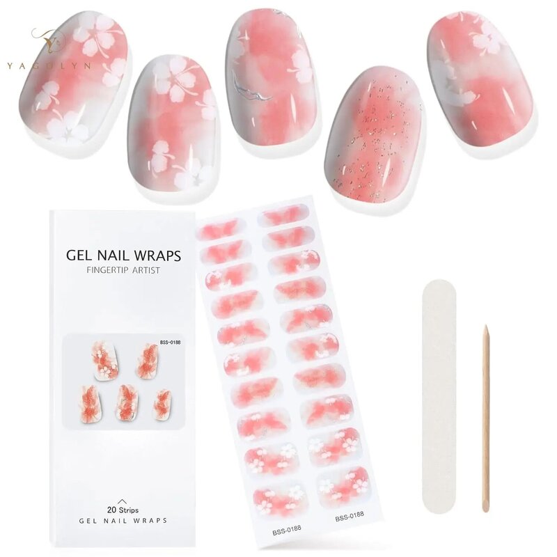 16/18/20Tips French Gel Nail Strips Patch Sliders Adhesive Waterproof Long Lasting Full Cover Gel Nail Stcikers UV Lamp Need