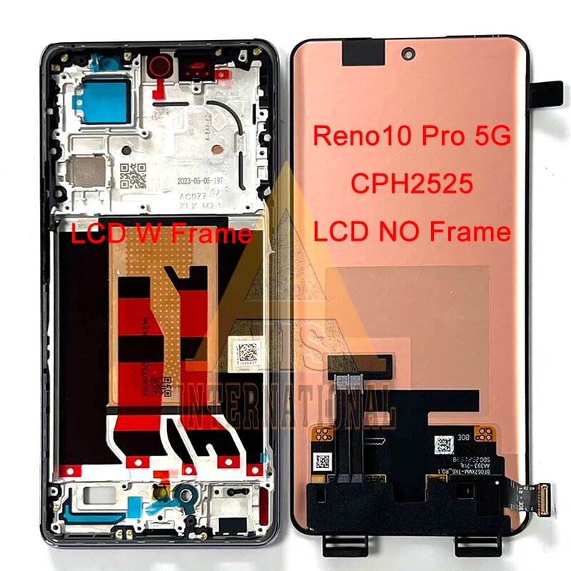 Oppo Reno 10 Pro CPH2525 용 정품 AMOLED LCD 디스플레이 및 터치 프레임, Reno10 Pro + Plus CPH2521/ Reno 10 5G CPH2531