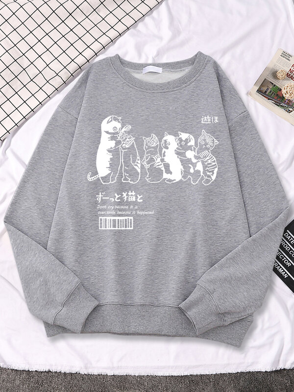 Sweet Women felpe Cute Kittens Queue Up To Take A Shower Print Streetwear manica lunga Soft Hoody o-collo Pullover femminile