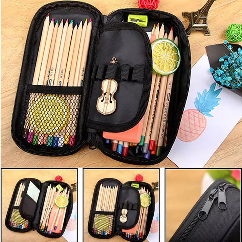 oil painting Piano Pattern Cosmetic Cases Cartoon Instrument Pencil Bag Teenager Boys Girls Stationary Bag Brushes Holder