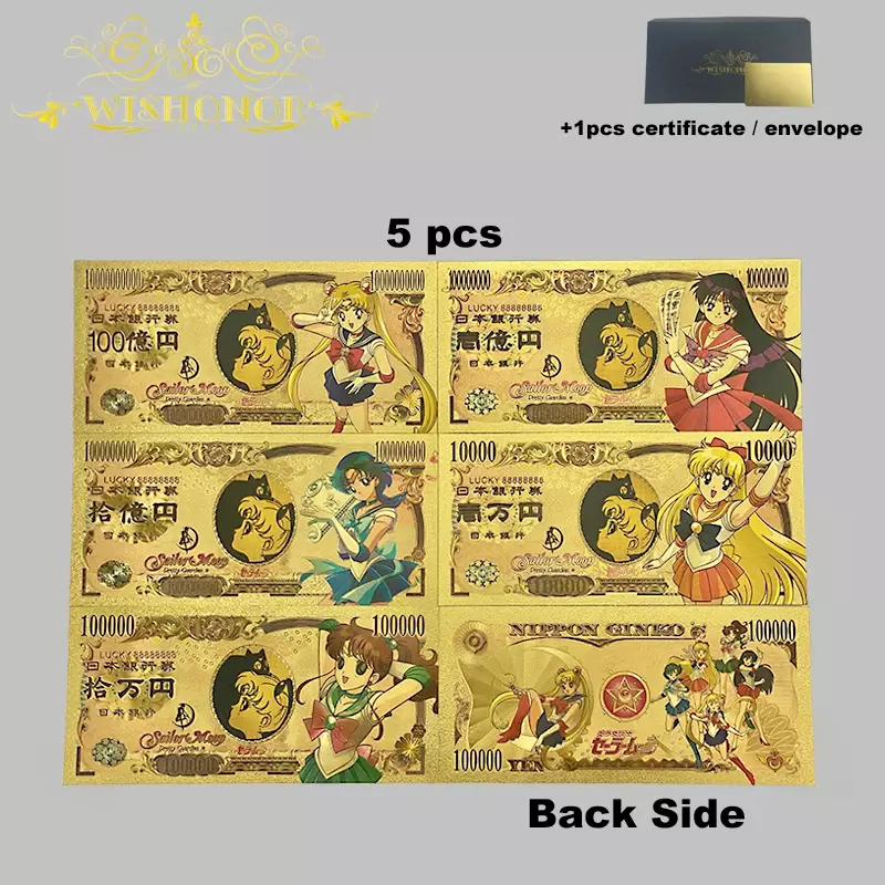 36 видов, японские аниме Мультяшные карты, Мультяшные Сейлор Мун, банкноты из аниме, покрытые 24-каратным золотом для коллекции