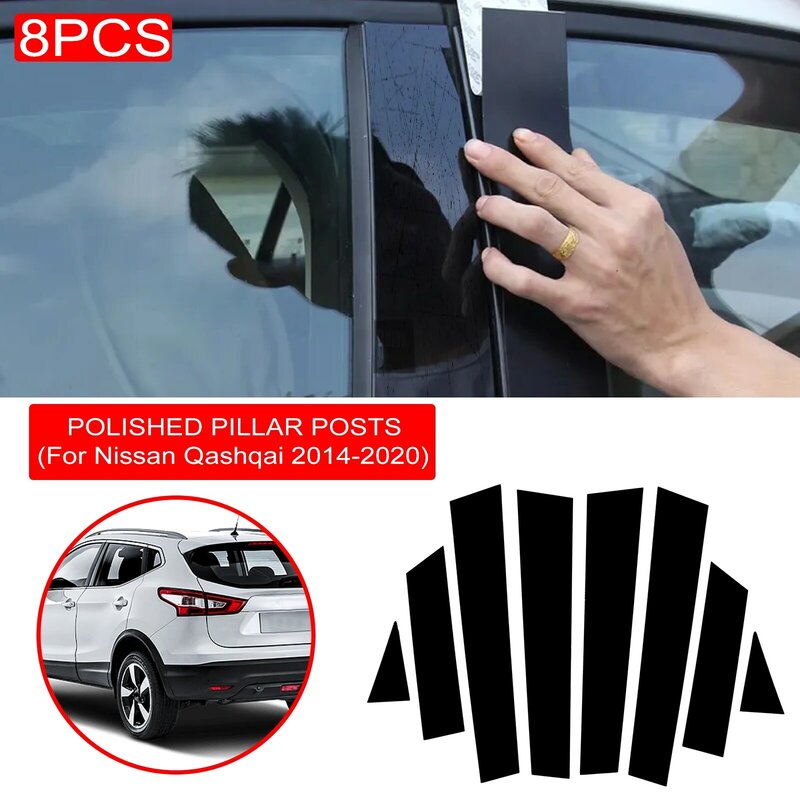 8Pcs/Set Carbon Fiber Black Car Window Pillar Trim Cover BC Column Stickers For Nissan Qashqai 2014-2020 Car Accessories