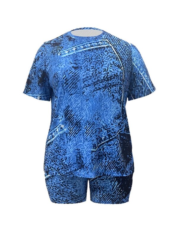 LW Plus Size shorts sets Round Neck Print Regular Fit T-shirt + Shorts Set casual Two pieces sets large size women's clothing