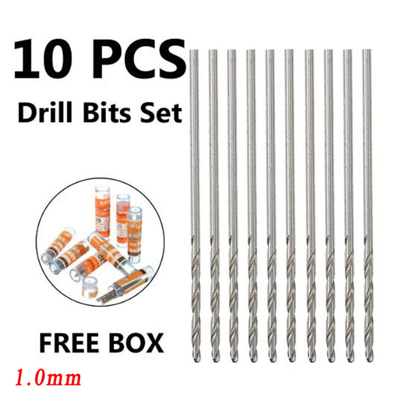 10pcs 1.0mm Spiral Drill Bit End Mill Straight Shank HSS Drilling Diameter For Repair Home Wood Drilling Grinding Power Tools