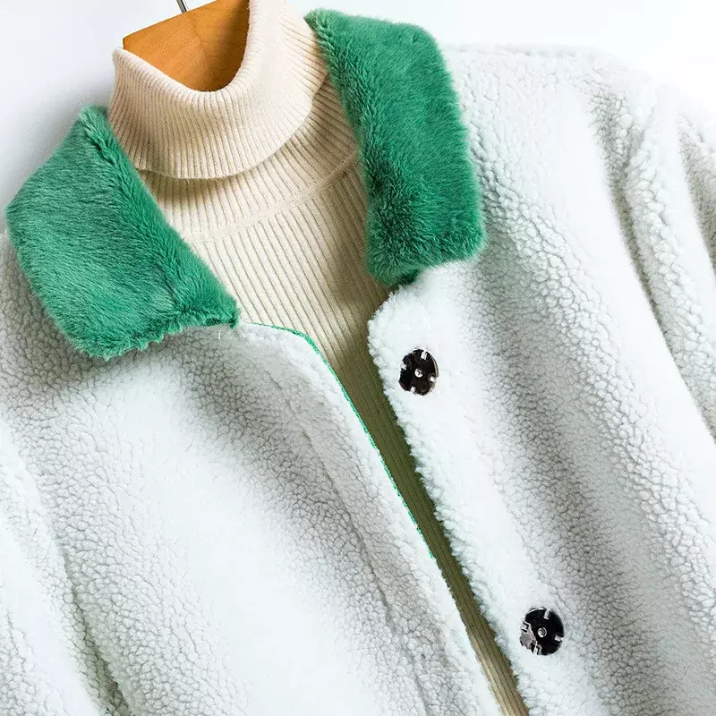 Casaco de lã de cordeiro para inverno feminino meados de comprimento retro inverno novo casaco de pele e couro