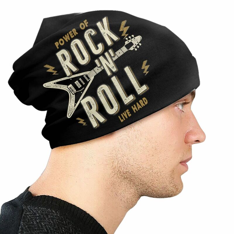 Power Of Rock N Roll Bonnet Hats Hip Hop Knit Hat For Women Men Autumn Winter Warm Heavy Metal Music Skullies Beanies Caps