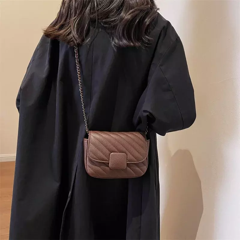 Women's Chain 2024 New High-Grade Fashion Small Square Plaid Retro Shoulder Messenger Bag