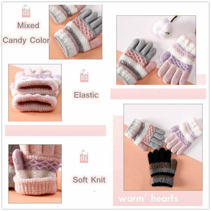 1 pair Outdoor Winter Autumn Soft Children Baby Gloves Full Finger Gloves Mittens Knitted