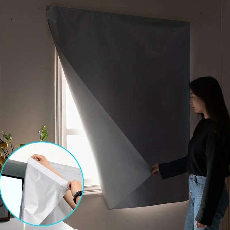 Self Adhesive Sunshade Curtain Double Sided Shading Punch Free Window Curtain Silver 99% Shading Anti-UV Curtain for Home