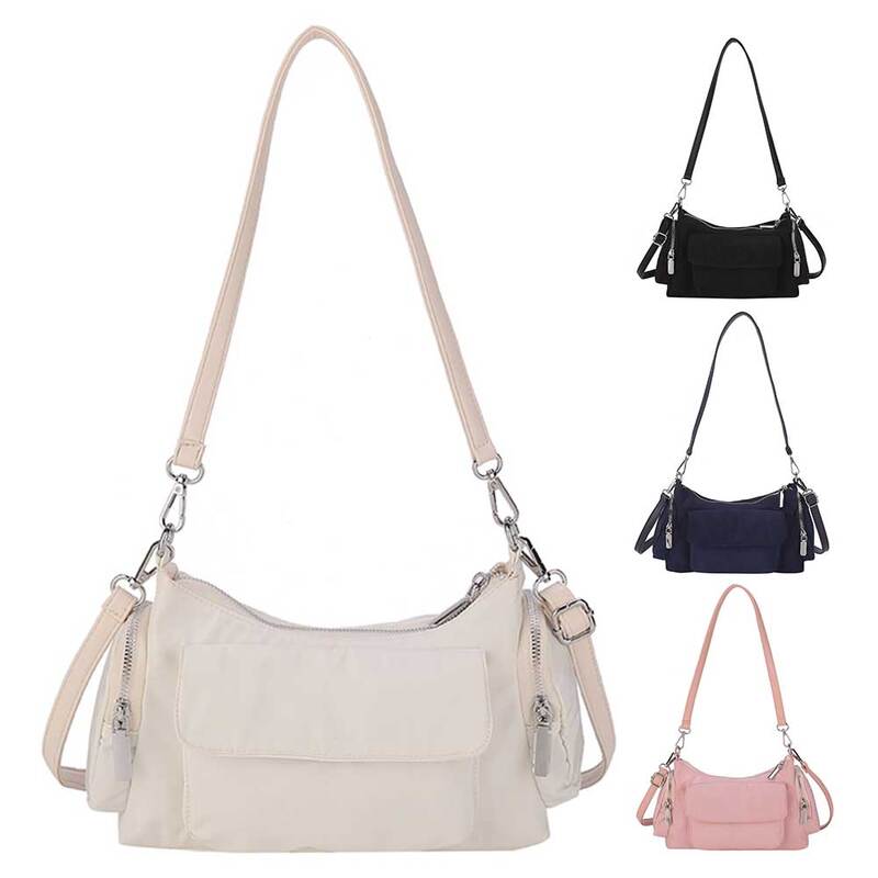 Bolsa crossbody simples para mulheres, bolsos múltiplos, Hobo Bag, bolsa de ombro casual de nylon, bolsa cor sólida