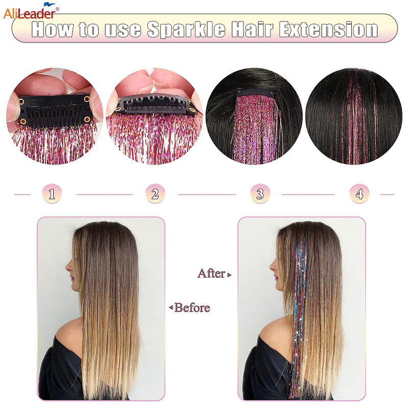 New Hair Tinsel Clip In Extensions Shiny Sparkle Hair Tinsel Glitter Fairy Hair Tinsel Kit Clip In Sparkle Hair Extension 19.5In