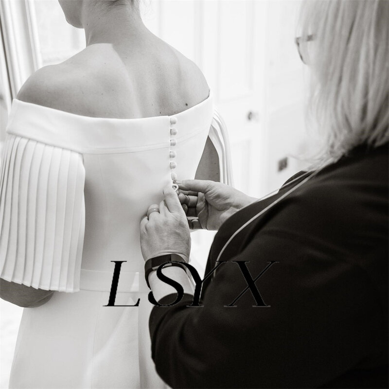 LSYX-vestido de novia plisado para mujer, prenda de crepé con cuello de barco, longitud hasta el suelo, cremallera trasera, hecho a medida