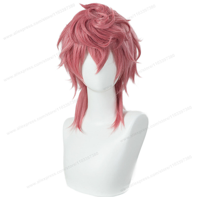 Wig Cosplay Anime Trish Una 40cm Pink rambut wanita Wig sintetis tahan panas + topi Wig
