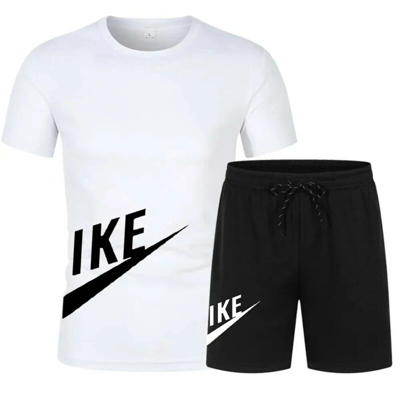 Camiseta de manga curta masculina e shorts esportivos, fato de treino na moda coreana, roupa casual masculina, corrida, verão