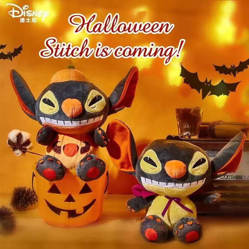 20cm Kawaii Disney Lilo and Stitch Black Plush Plushie Halloween Pumpkin Soft Stich Dolls Pixar Stuffed Toys for Children Gift
