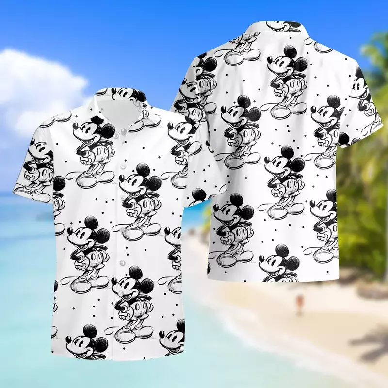 Гавайская рубашка Disney с Микки Маусом, мужская рубашка с короткими рукавами Disneyland, Повседневная модная пляжная рубашка с пуговицами, винтажные Топы