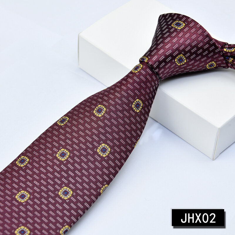 Corbata de Jacquard a rayas para hombre, corbatas formales de boda, regalo rojo vino, 8CM