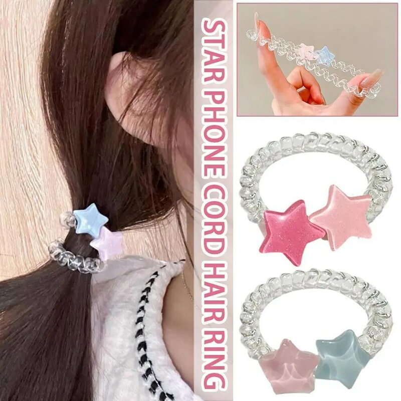 1/2PCS Star Phone Cord Hair Cute Sweet Head Rope Elastic onytail Holders Women Girls Kawaii Headwear Hair Accessories