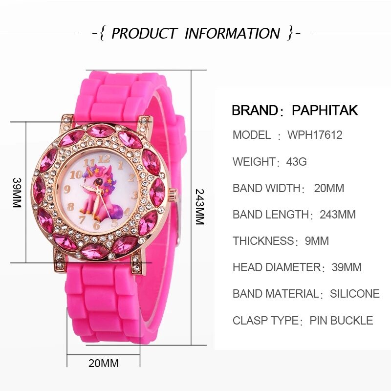 Reloj de cuarzo para niños, pulsera de silicona rosa con dibujos de unicornio, resistente al agua hasta 30M, moda coreana, regalo para estudiantes
