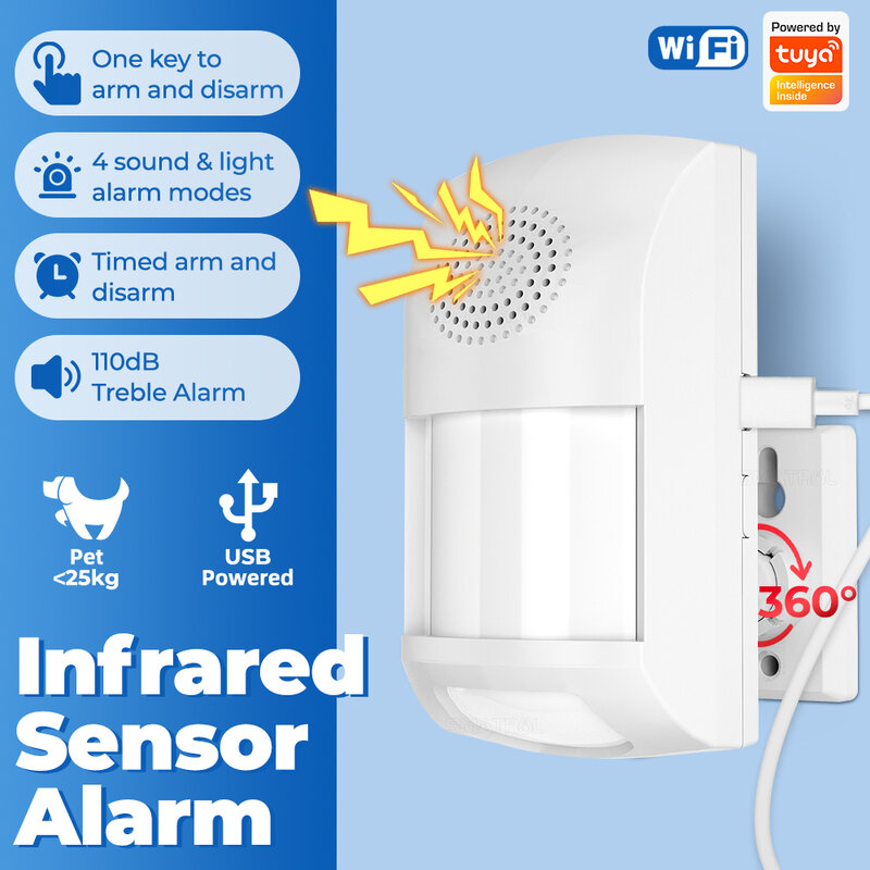 Tuya Smart WiFi IR PIR Motion Sensor Security Protection Presence Detector Burglar Sound Alarm System Smart Life Control Timing