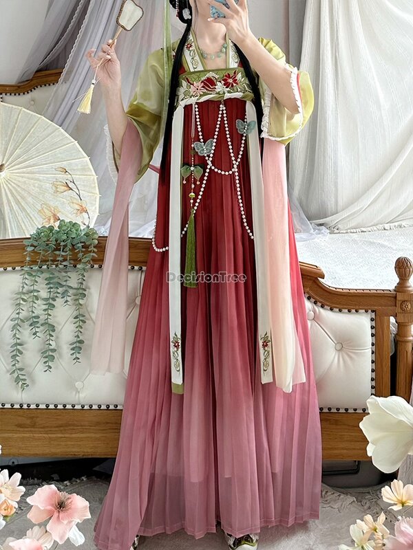 2024 китайский стиль Улучшенный Повседневный Весенний костюм старой сказочной принцессы ханьфу в стиле ретро династии Тан милое женское платье ханьфу для косплея