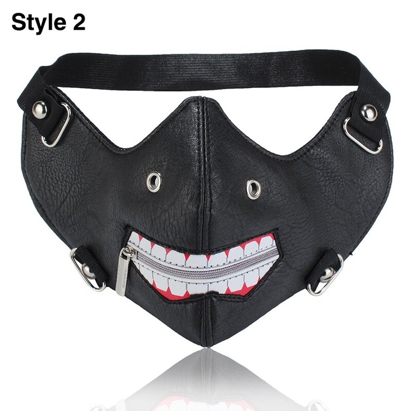 Punk Rivets Mask PU Leather Mask Trendy Zipper Face Mask Motorcycle Mask Anti-dust Masks Mouth Muffle