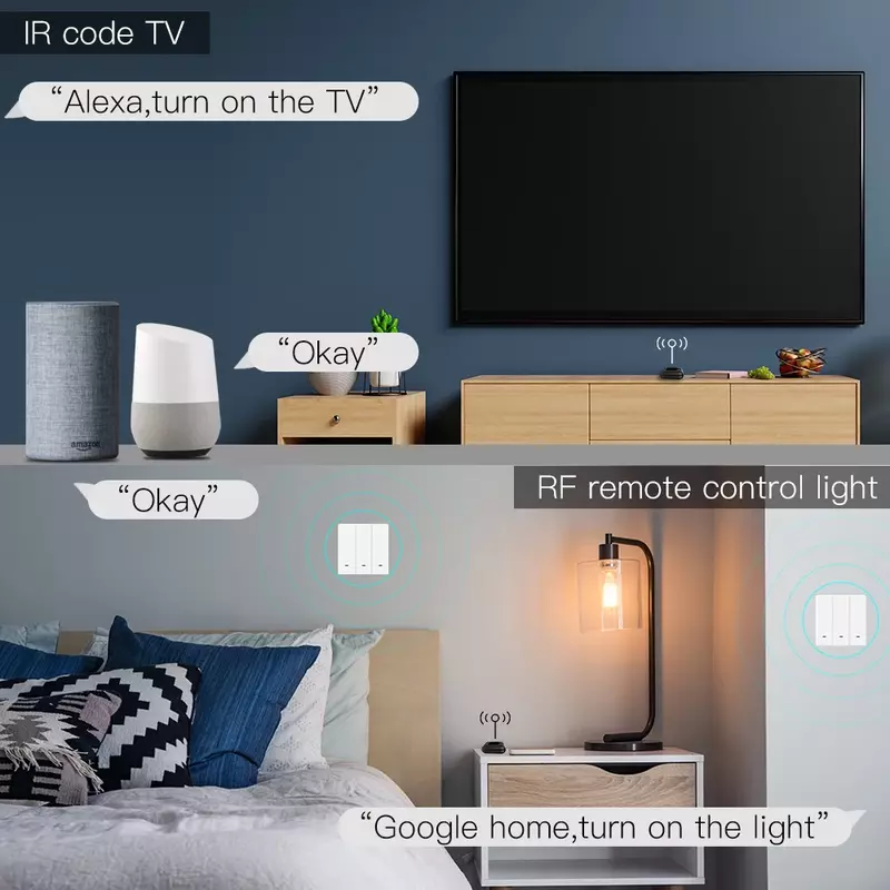 MOES Remote kontrol WiFi RF IR, pengontrol peralatan RF Universal aplikasi kehidupan pintar Tuya kontrol suara melalui Alexa Google rumah