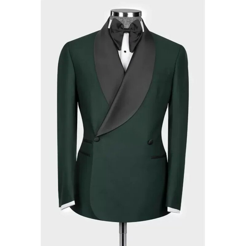 Green Shawl Lapel Solid Men Suits Two Piece Slim Summer Fashion Formal Party Banquet Outfits Groom Wedding Tuxedo (Blazer+Pants)