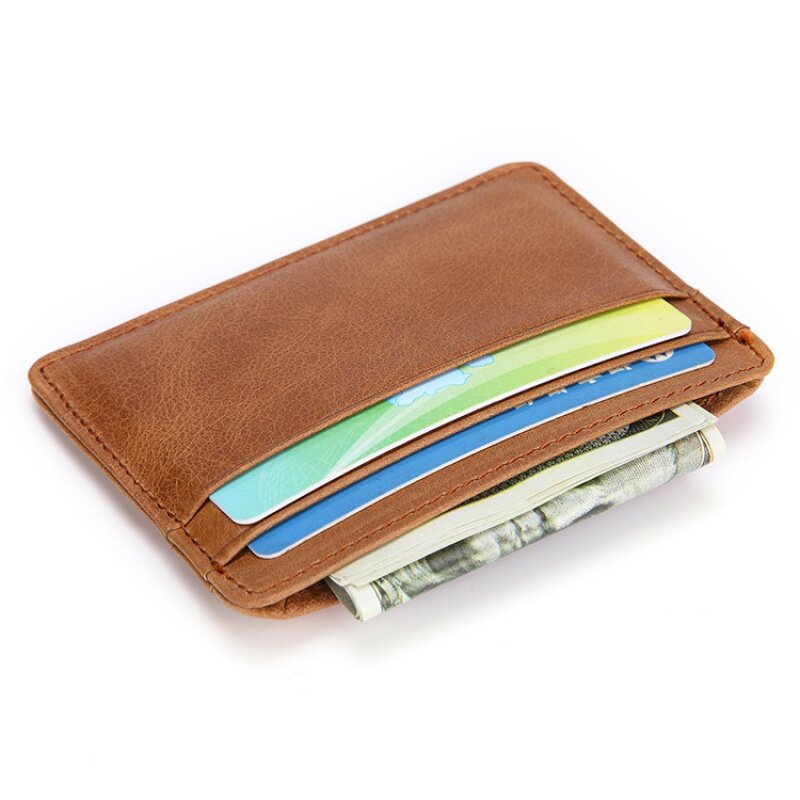 Tas dompet koin kulit sapi pria wanita, kantung kartu kredit pemegang kartu ID untuk lelaki dan perempuan