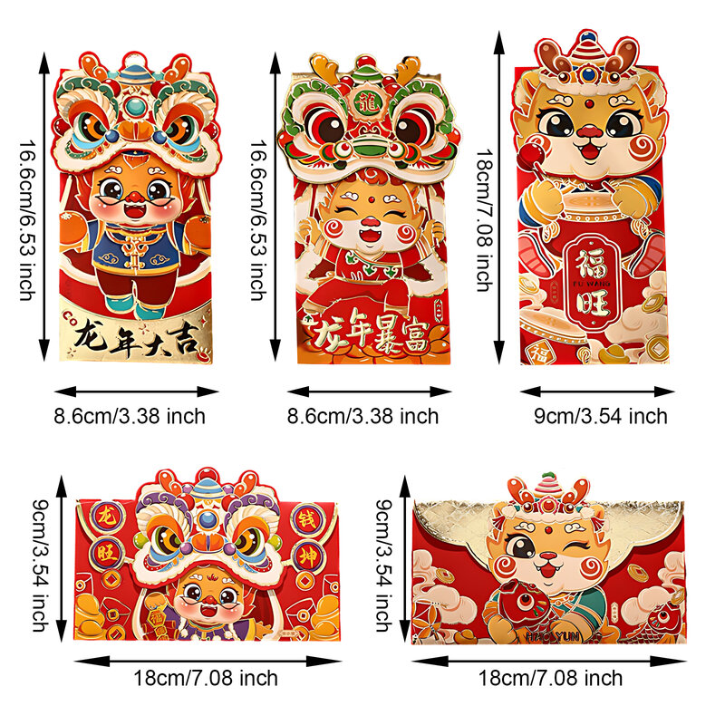 Juego de 4 sobres de piezas para Festival de Primavera, ampliamente utilizados, representación de la suerte, bendiciones tradicionales chinas