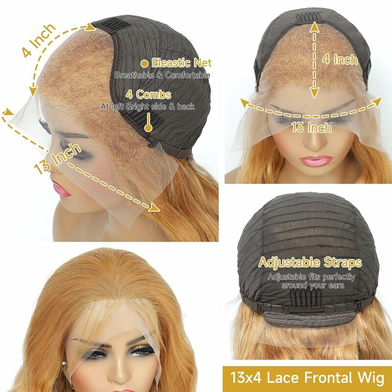 Miodowo-blond koronkowa peruka na przód ludzkie włosy peruka z lokami HD przezroczysta koronkowa fala wodna peruki ludzkie włosy z dziecięcym włosem dla kobiet