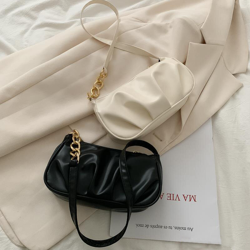 Bolsa casual plissada nuvem para mulheres, bolsa de bolinho feminina, axila, sacos de ombro de compras, bolsas axilas