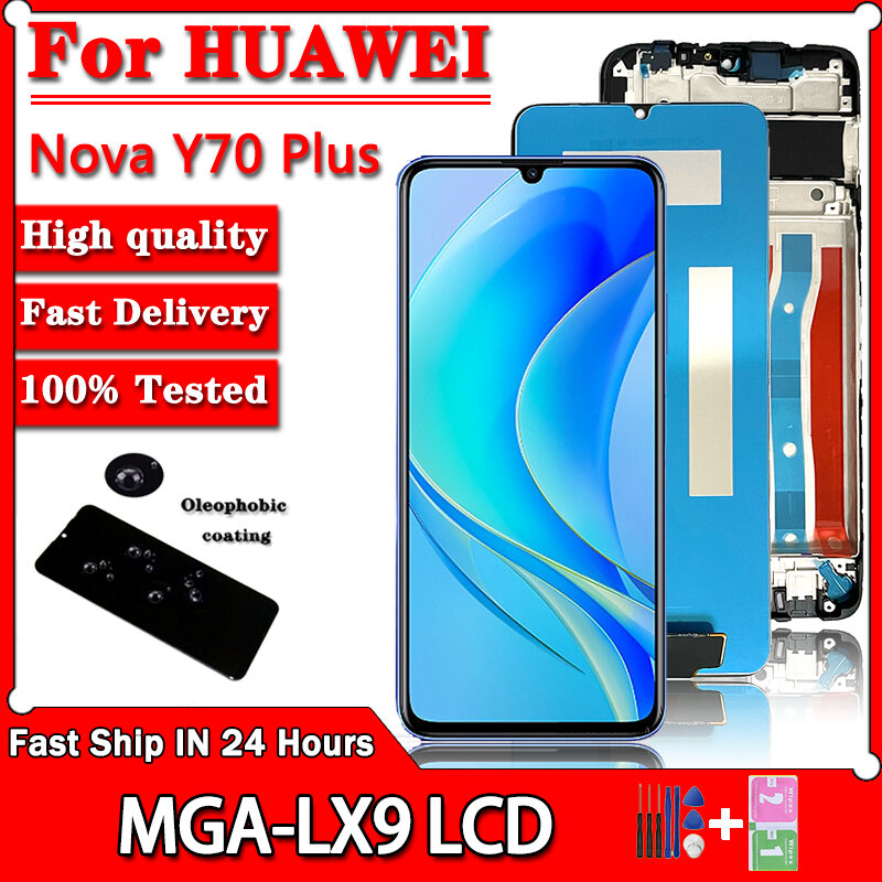 6.75'' For Huawei Nova Y70 LCD MGA-LX9 Display Screen Frame+Touch Panel Digitizer For Huawei Nova Y70 Plus MGA-LX9N LCD Display