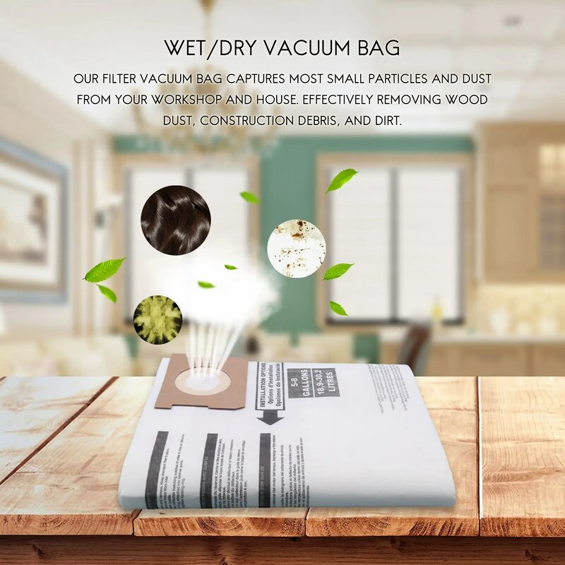 5PC Replacement Wet/Dry Vacuum Bags Dust Bags for Shop-Vac Ridgid 5-8 Gallon Vacuum Cleaner 9066100 90661 906-61